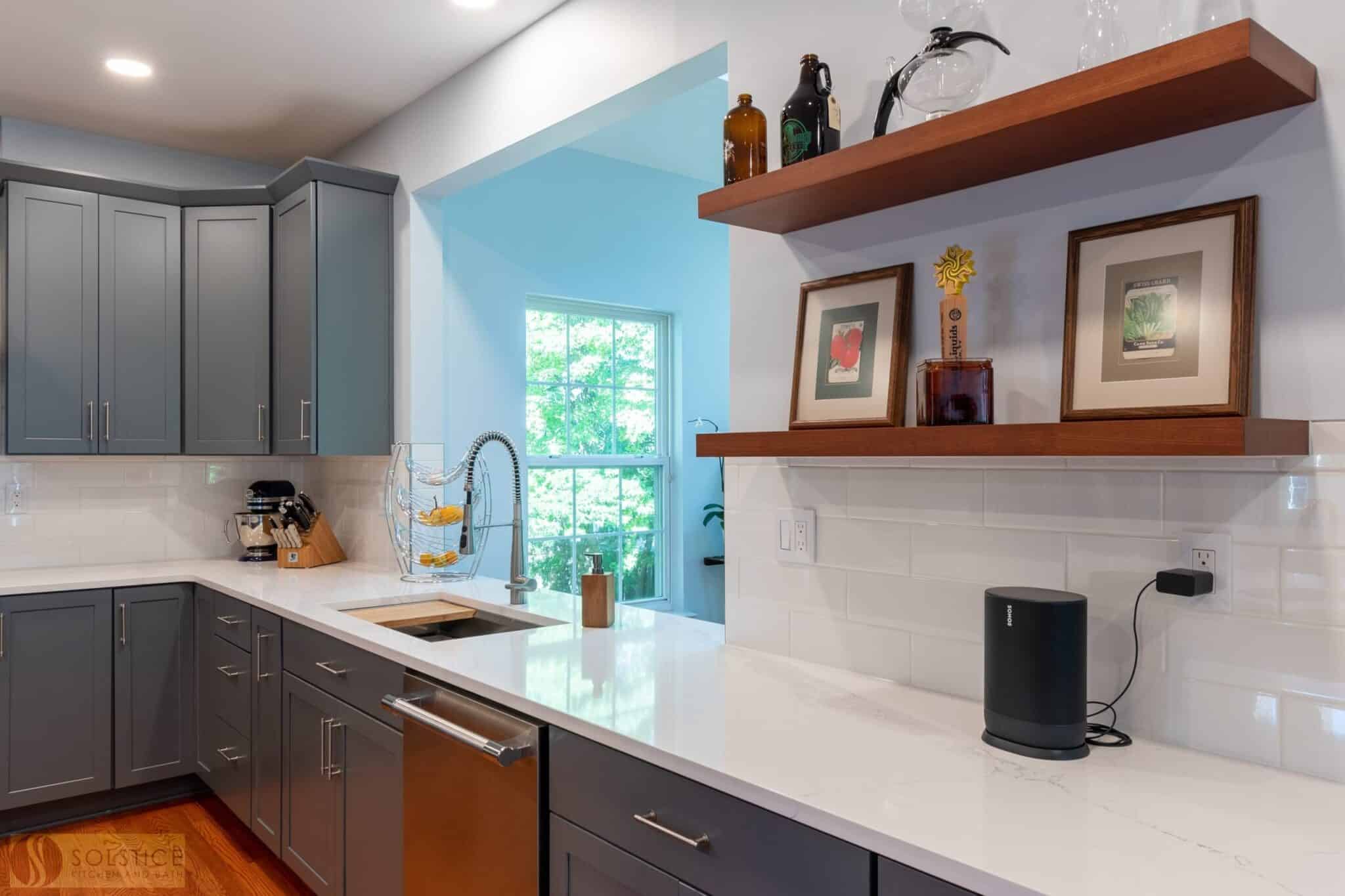 kitchen design with floating shelves