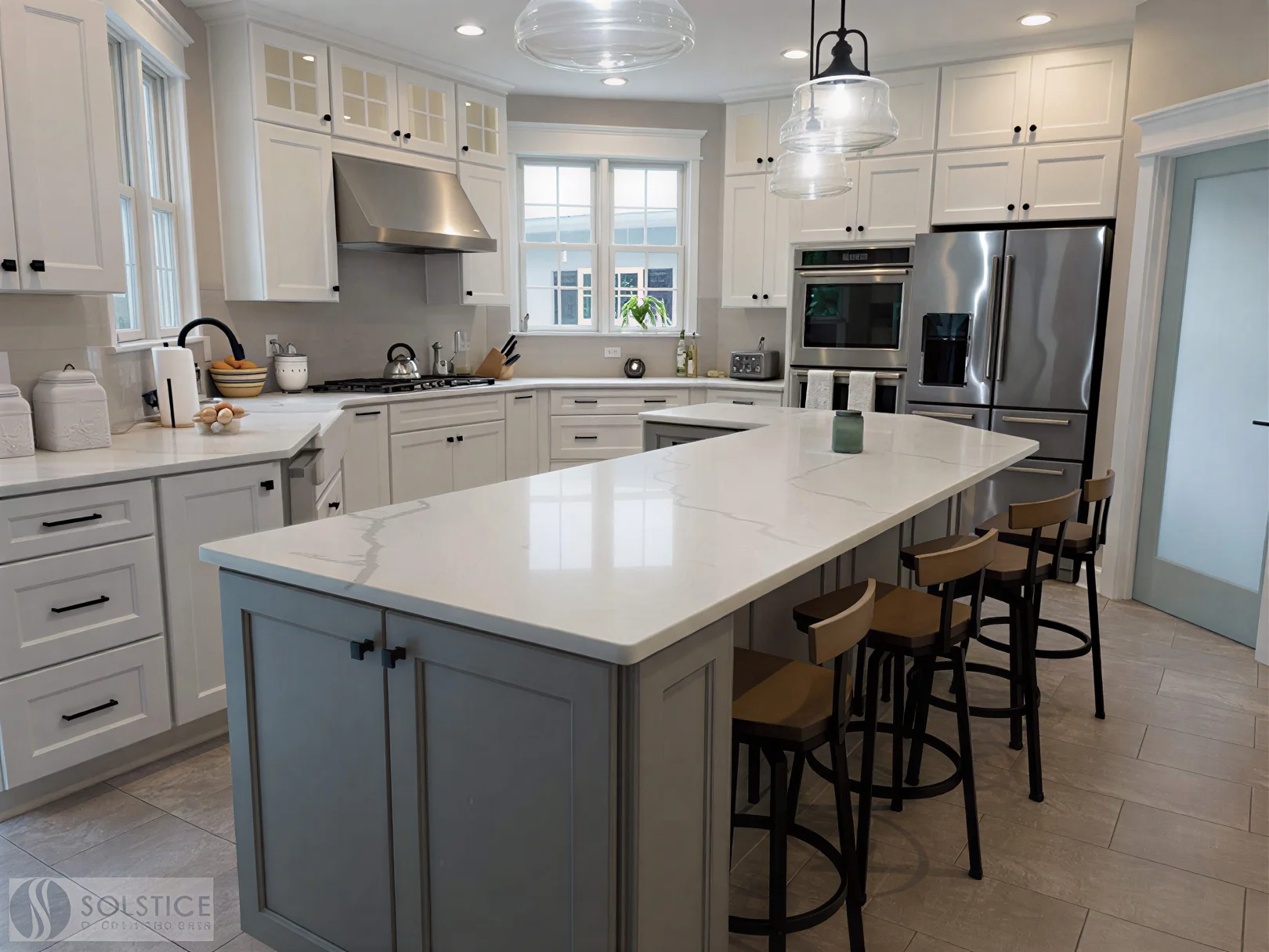 A New Angle Kitchen Design modern farmhouse kitchen with grey island